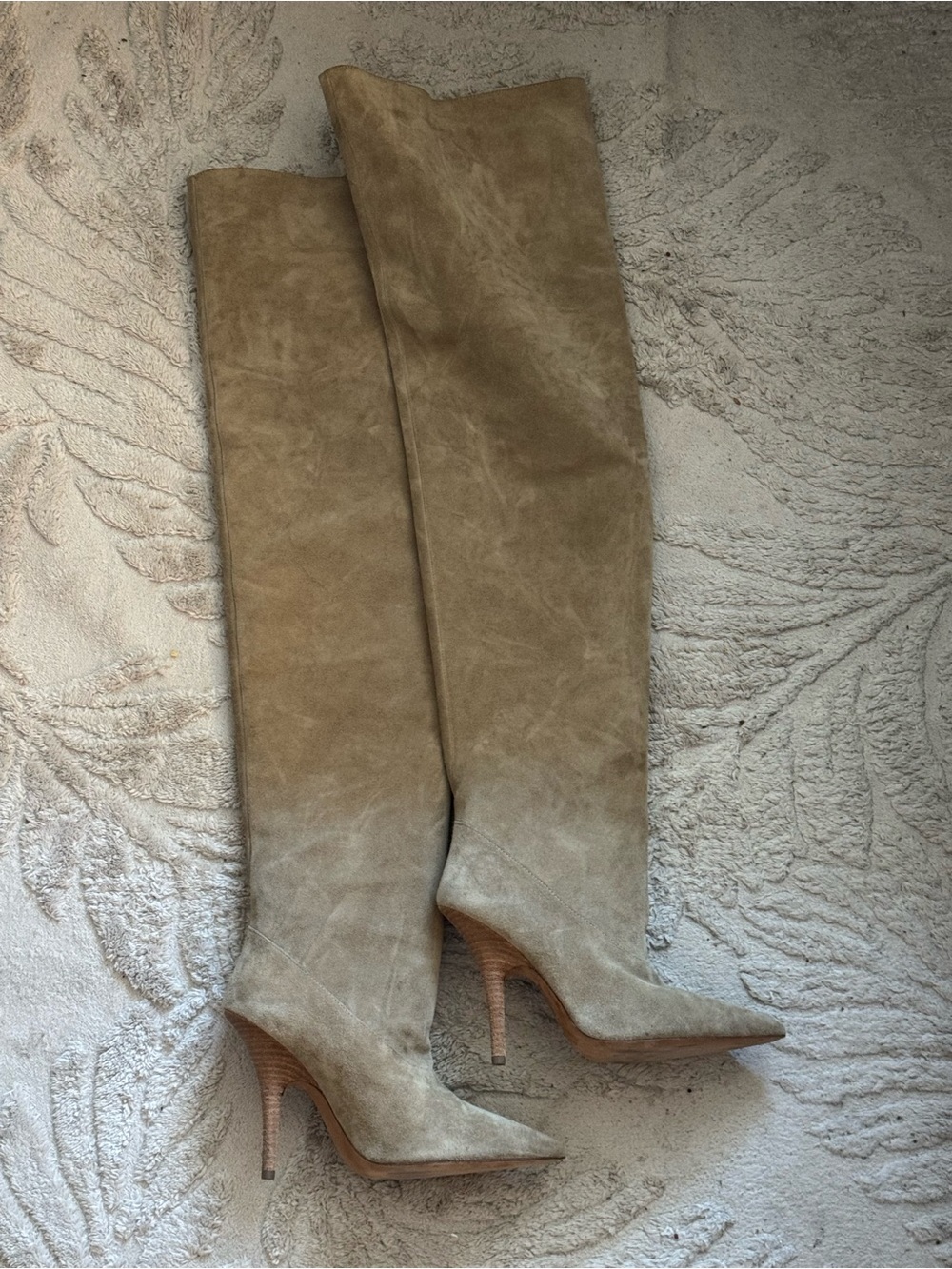 Yeezy Season 5 OTK Suede Pointed-Toe Stiletto Boots in Taupe